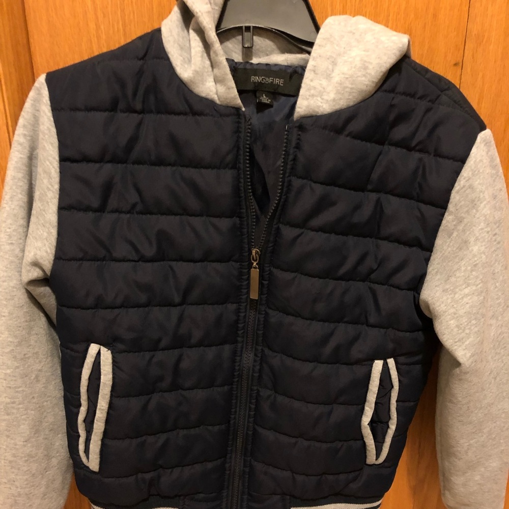 Boy hoodie light jacket gray and dark navy
